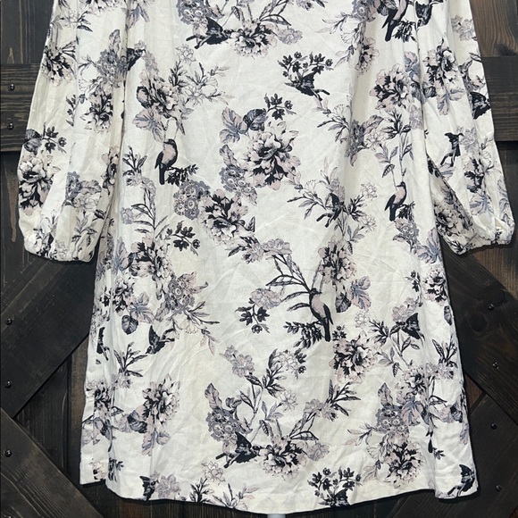 Who What Wear Floral Bird Dress S‎ NWT White Black Ruffle Balloon Sleeves Boho - Picture 4 of 12